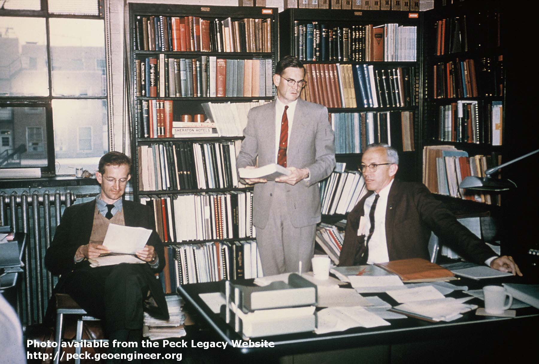 Photo#97: Ralph Peck office, Talbot Lab, May 1960: Bishop, Peck and Wilson.