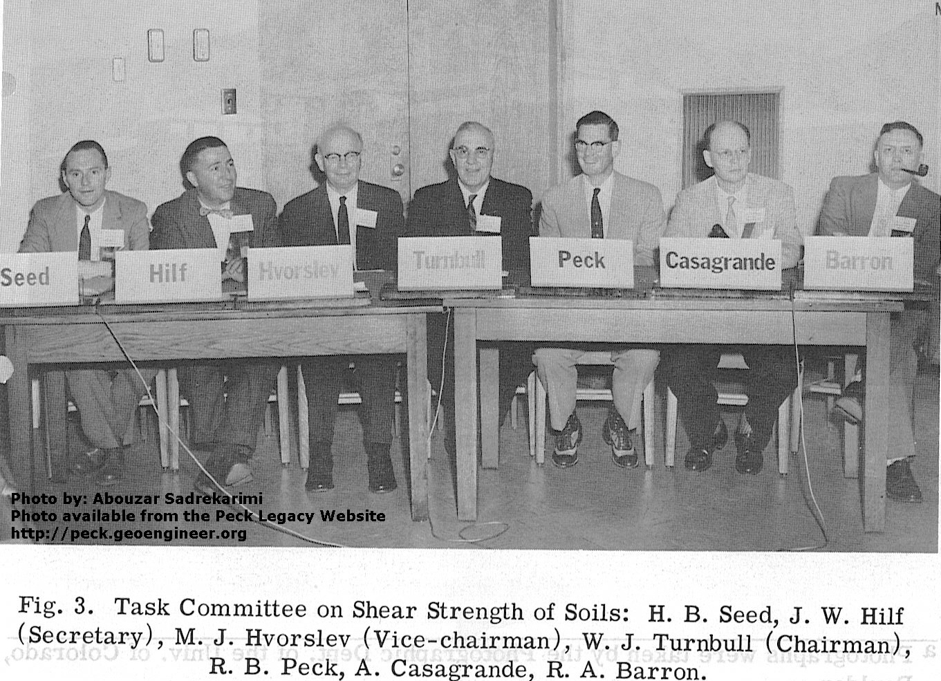 Photo#107: Task Committee on Shear Strength of Soils: H.B. Seed, J.W. Hilf (Secretary), M.J. Hvorslev (Vice-chairman), W.J. Turnbull(Chairman), R.B. Peck, A. Casagrande, R.A. Barron.