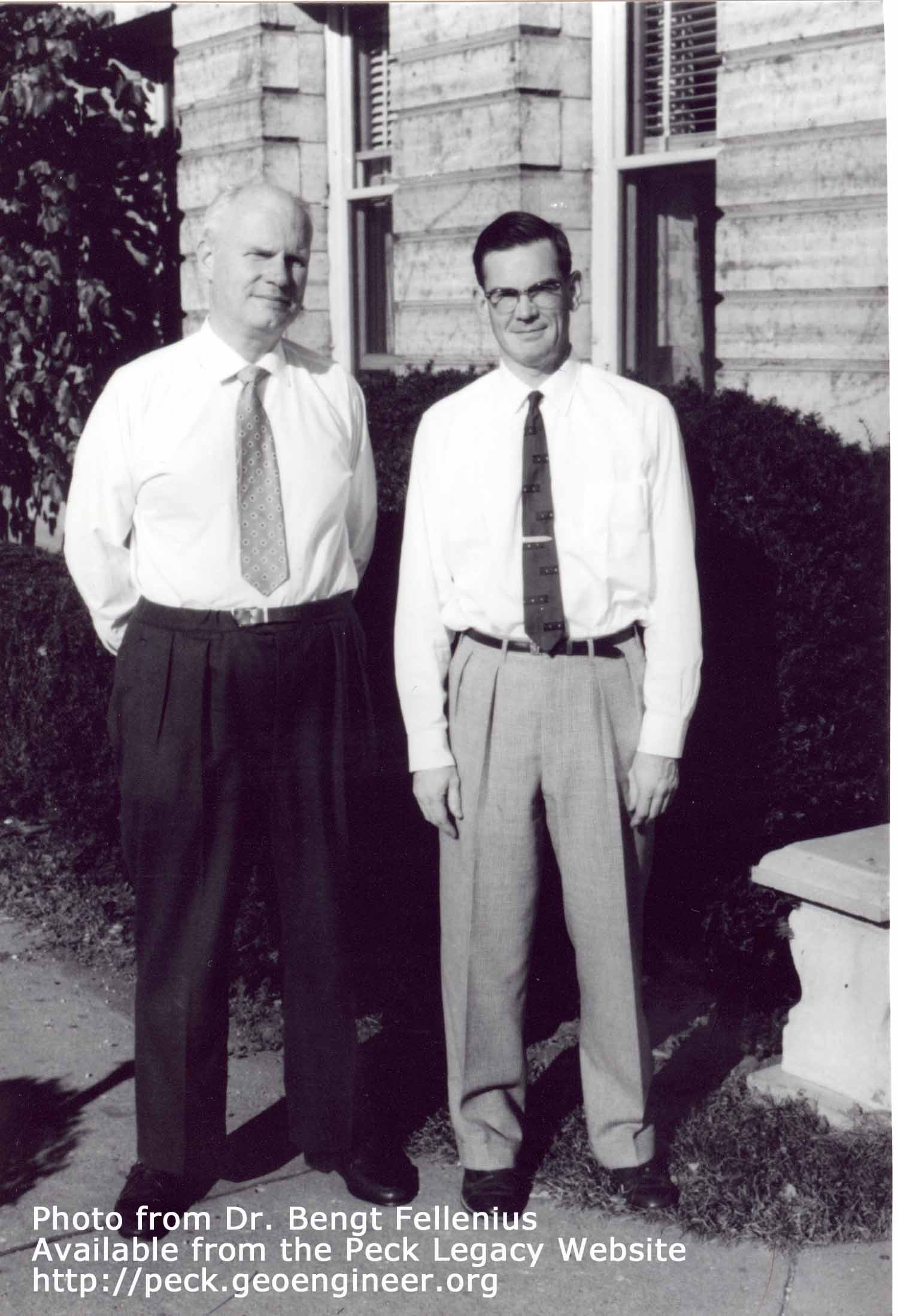 Photo#128: Dr. Peck and Bror Fellenius, on October 1958, at the University of Illinois, Urbana. The photo was taken by Tom Davisson.