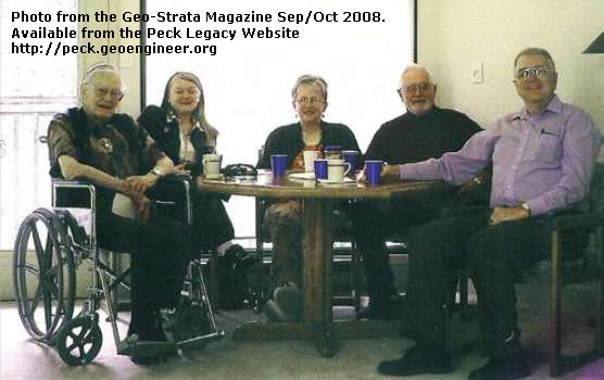 Photo#121: In Vail, CO, 2007. From left to right: Dr. Peck, Suzanne LaCasse, Nancy Peck Young, Allen Young, Garry Gregory. Photo from the Geo-Strata Magazine Sep/Oct 2008.