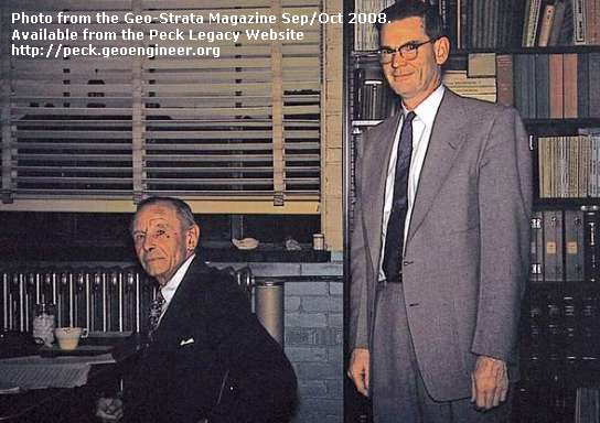 Photo#109: With Karl Terzaghi in Peck's University of Illinois Office, November 1958. Photo from the Geo-Strata Magazine Sep/Oct 2008.