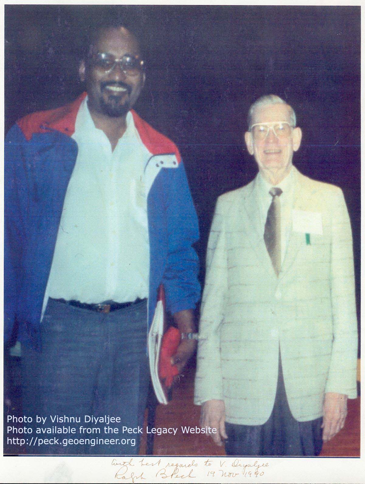Photo#124: Dr. Peck 
and Vishnu Diyaljee, 19 
Nov. 1990. Photo 
donated by Vishnu 
Diyaljee.